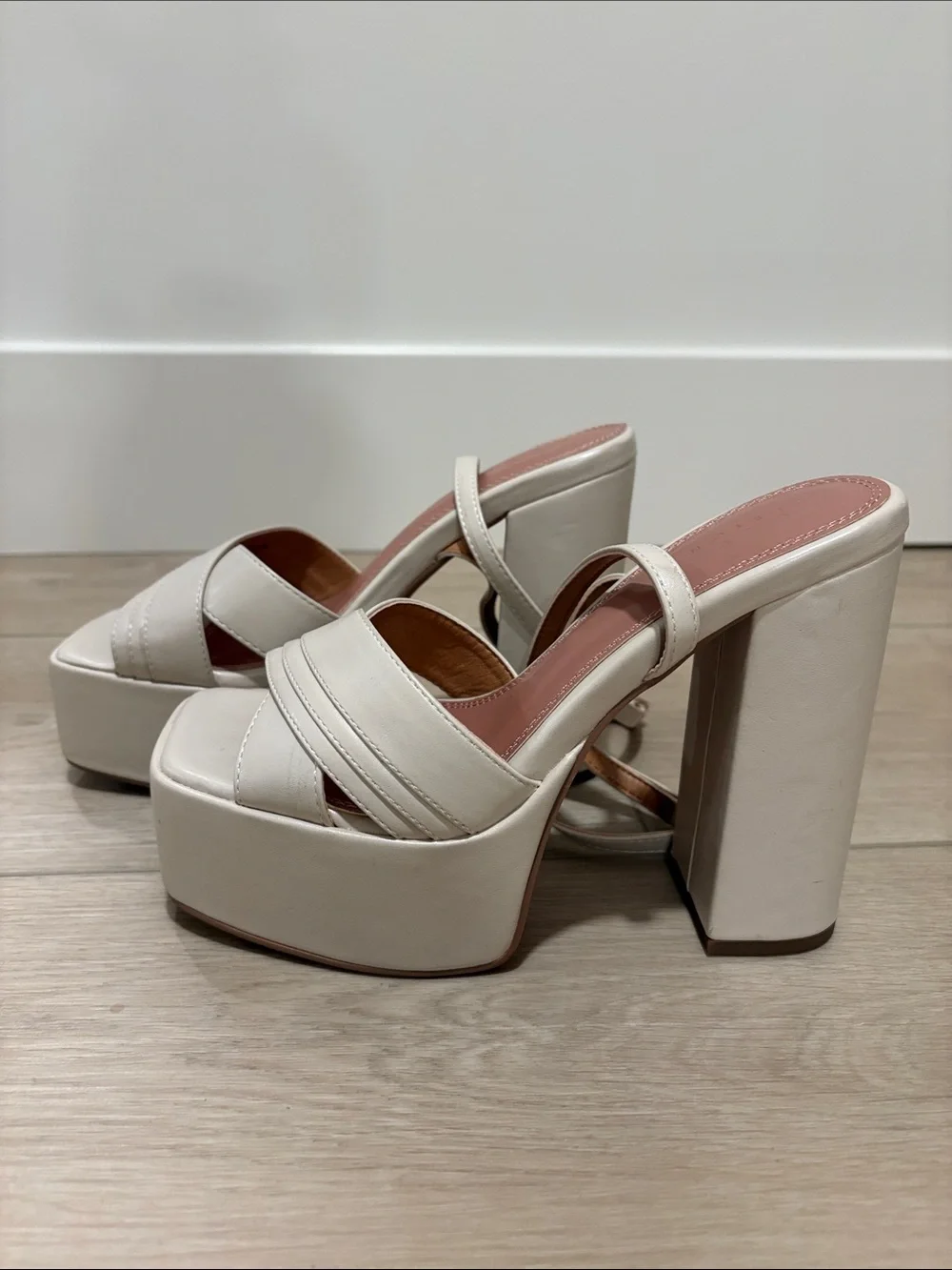 ASOS Women’s Cream Platform Block Heel Sandals Sleek Strappy Design